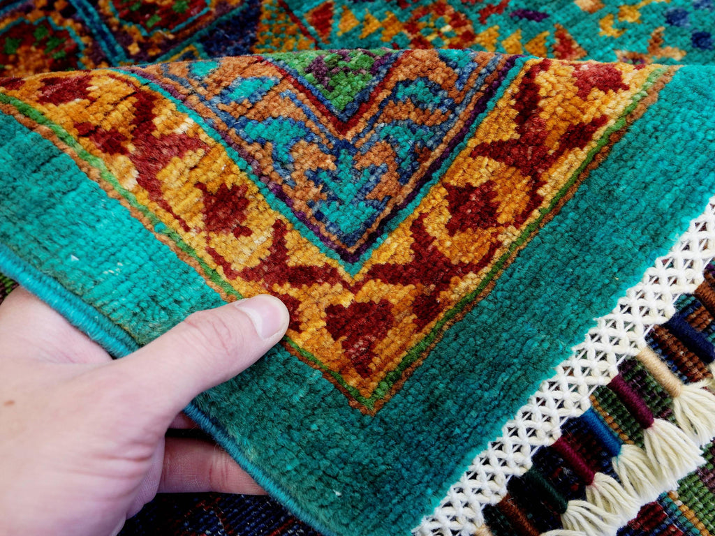 7x10 Ft Turquoise Mamluk Rug - Afghan Oriental Wool Rug