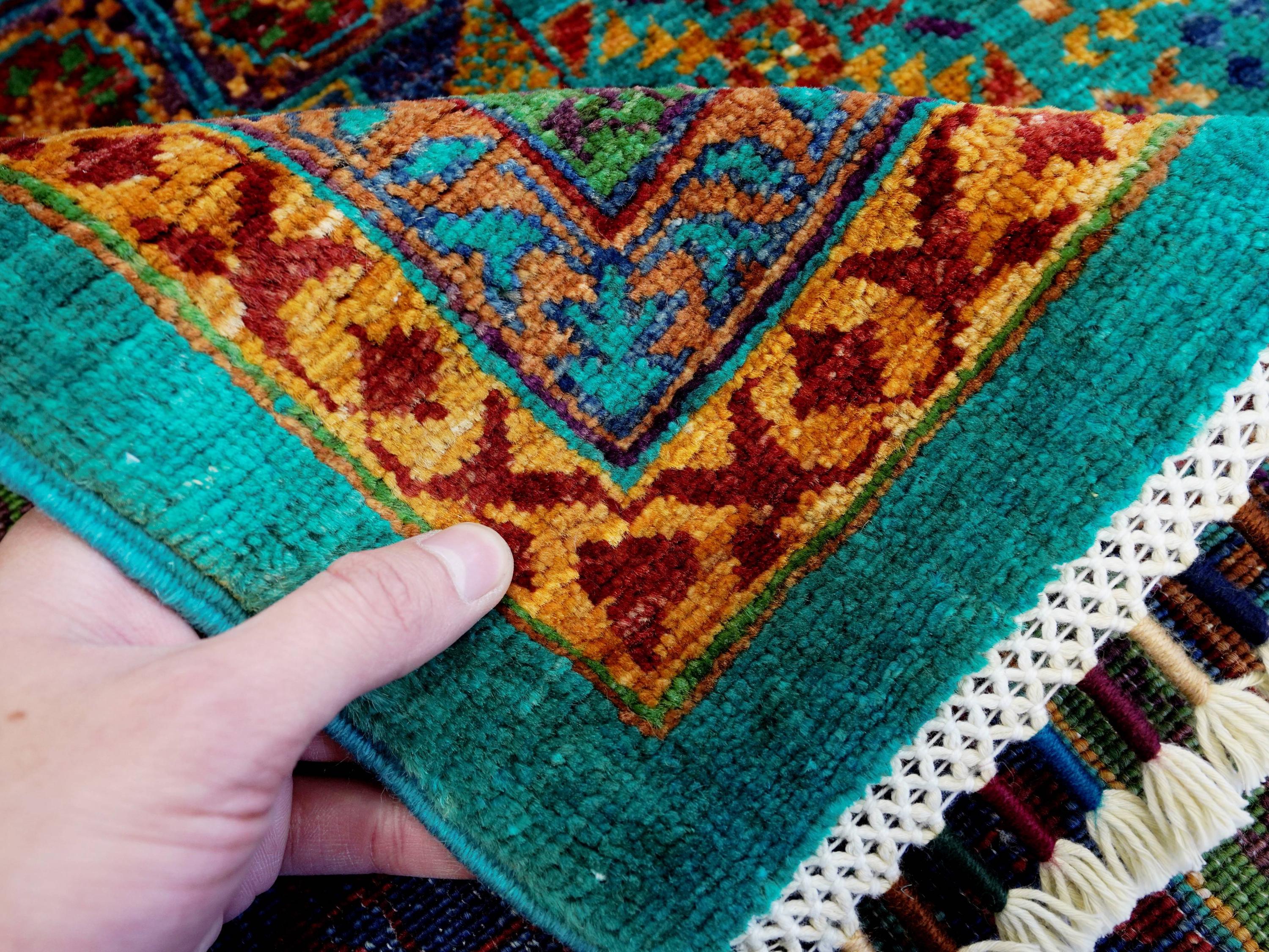 7x10 Ft Turquoise Mamluk Rug - Afghan Oriental Wool Rug