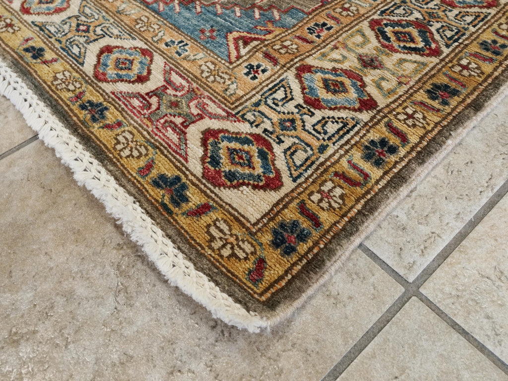 13 Ft Brown Kazak Runner Rug - Hand Knotted Wool Hallway Rug