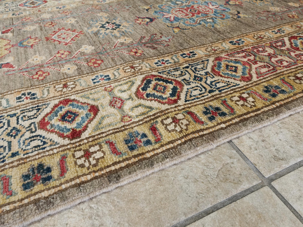 13 Ft Brown Kazak Runner Rug - Hand Knotted Wool Hallway Rug