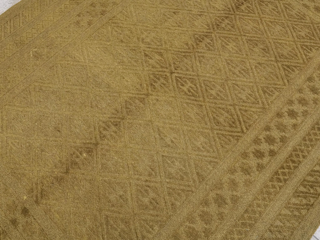 7x9 FT Hand Knotted Wool Kilim Rug - Light Brown Tribal Design