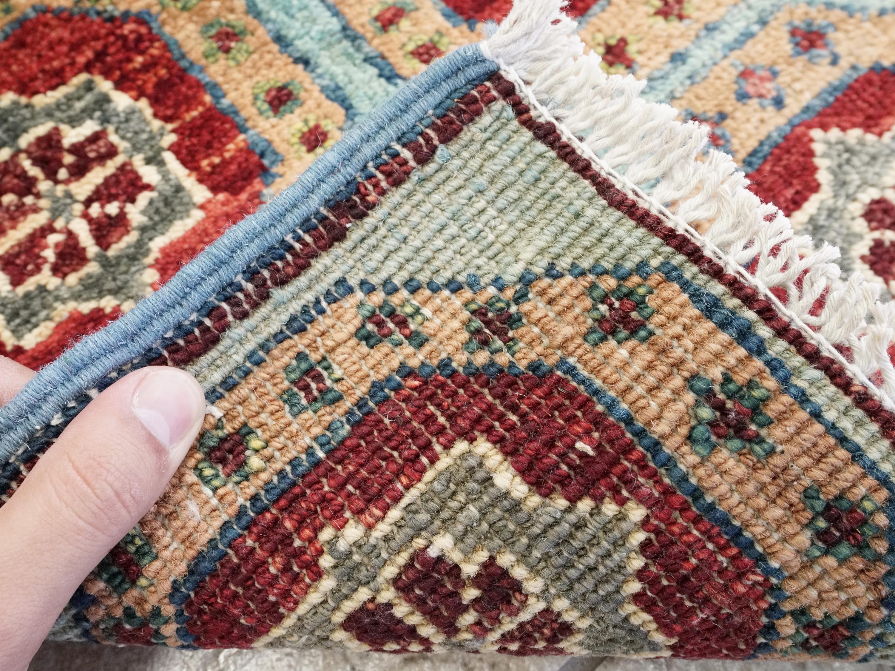 1x2 Ft Hand Knotted Cyan Mamluk Rug: Ghazni Wool Oriental Accent Rug