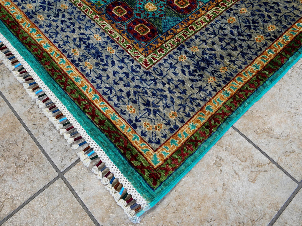 6x8 Ft Cyan Mamluk Rug - Hand Knotted Oriental Area Rug