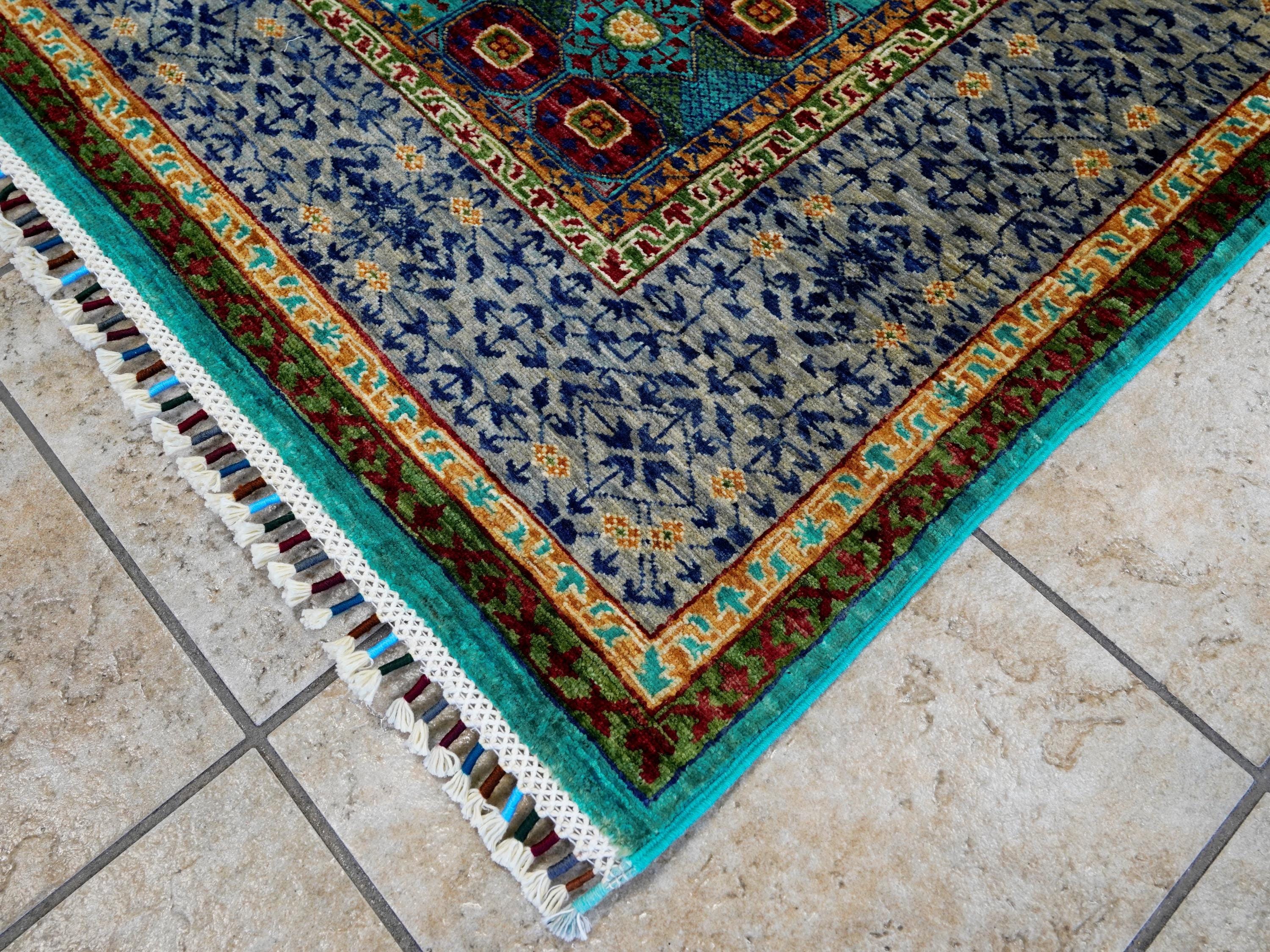 6x8 Ft Cyan Mamluk Rug - Hand Knotted Oriental Area Rug