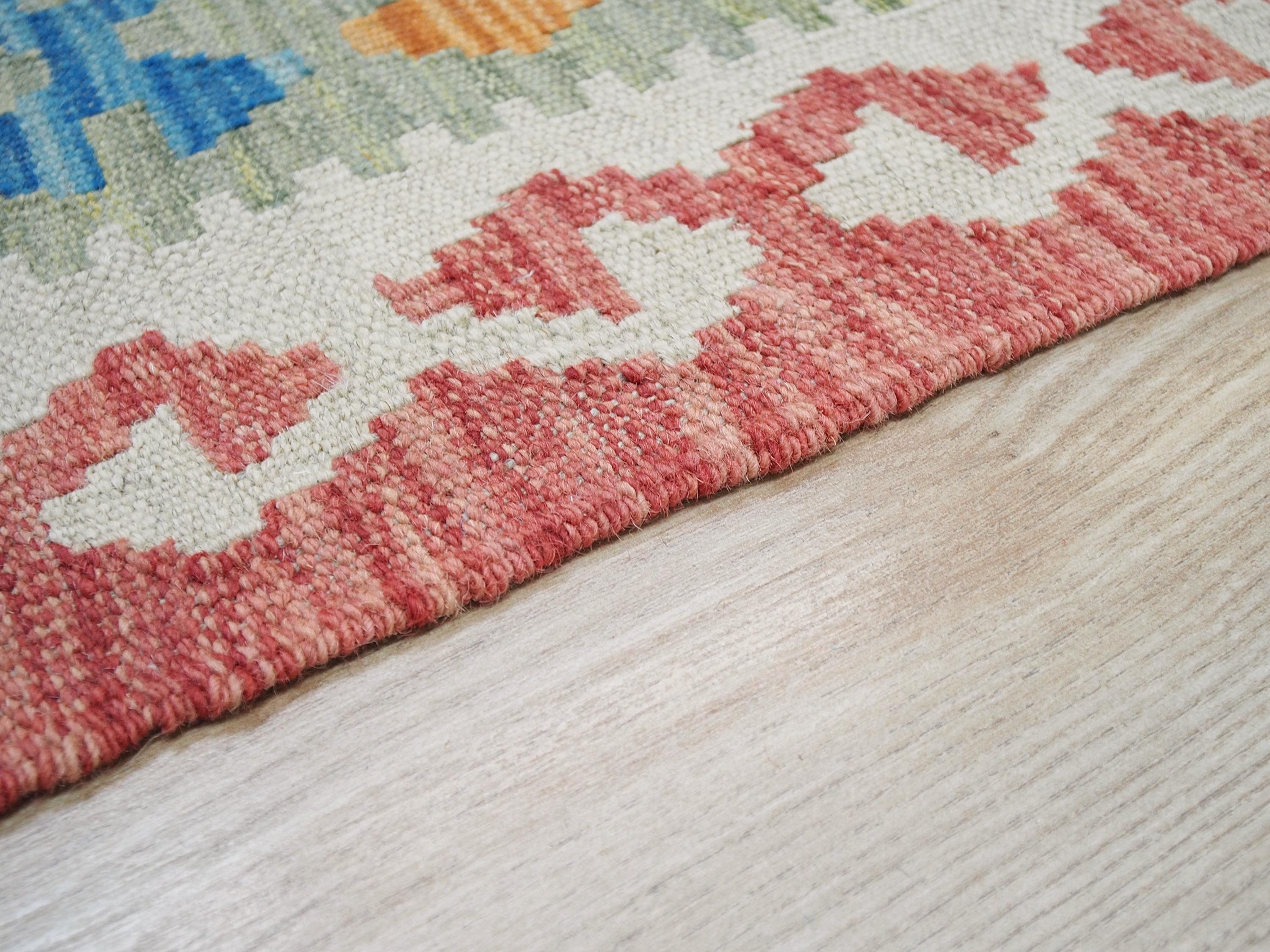 7x10 Ft Maimana Kilim Rug - Green & Blue Flat Weave Tribal Rug