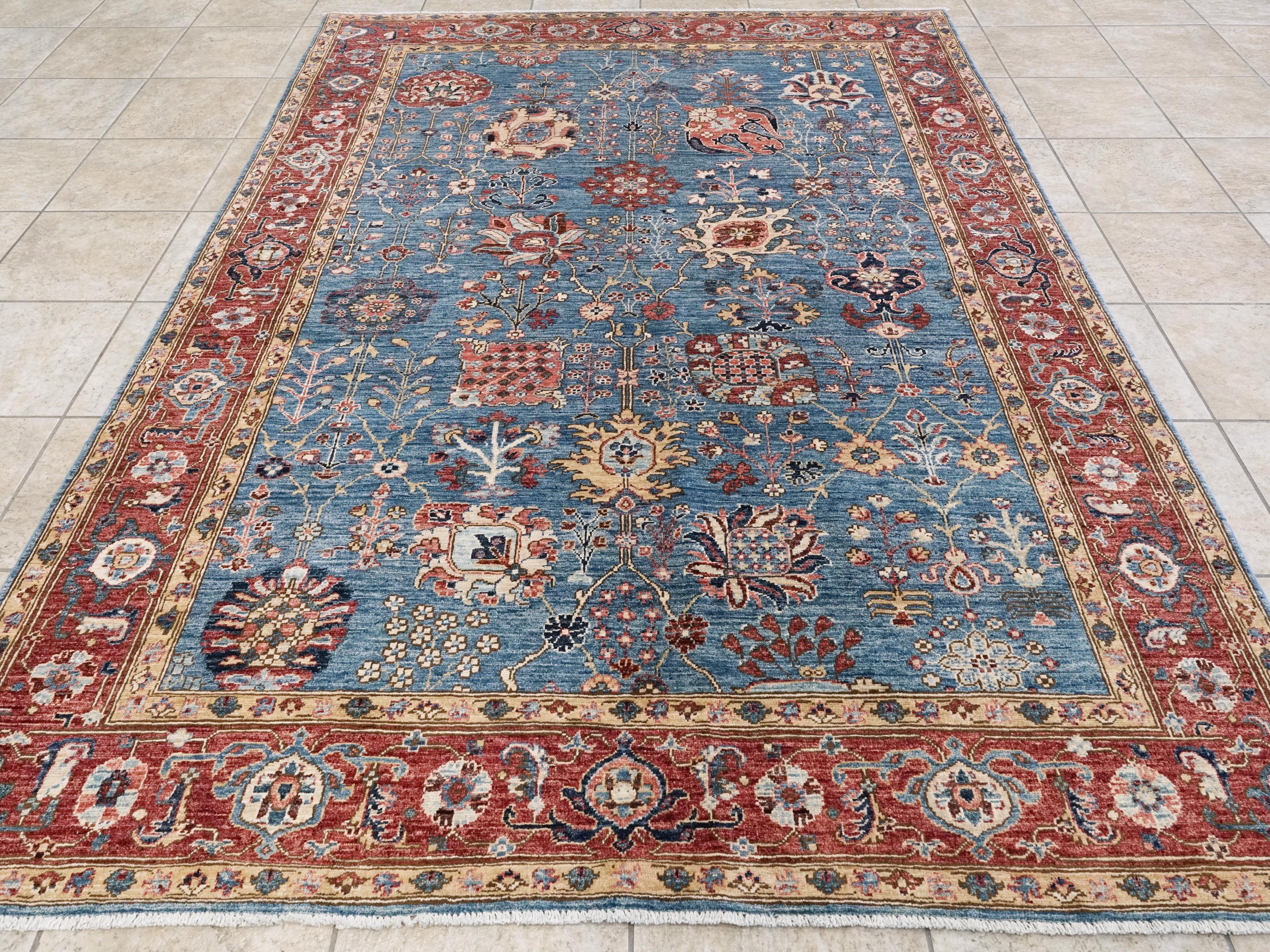 6x9 Ft Red & Blue  Serapi Rug - Afghan Oriental Rug - Persian Design