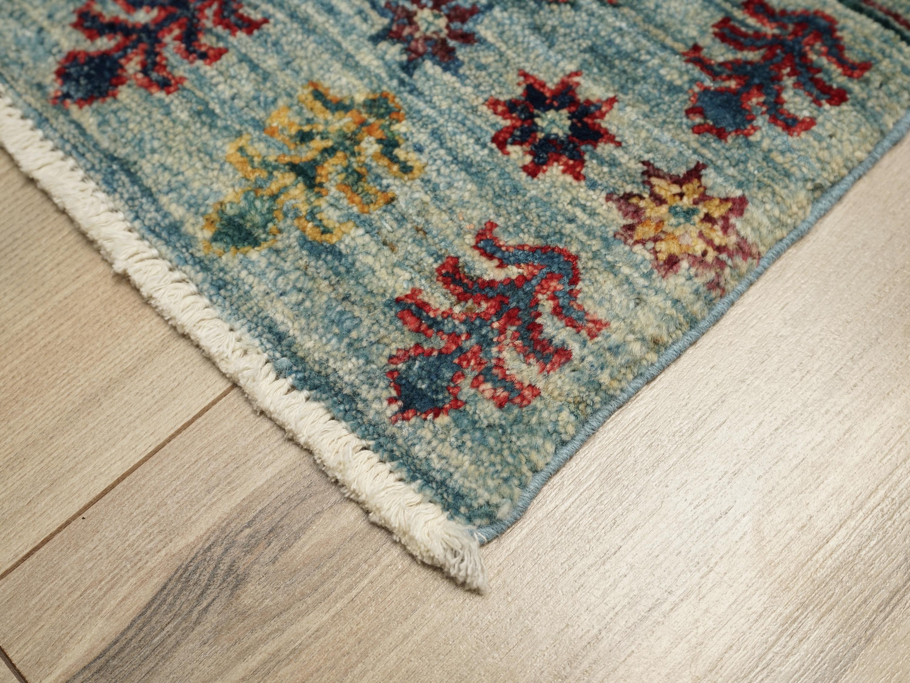 2x3 Ft Handmade Light Blue Khorjin Rug - Afghan Wool Rug