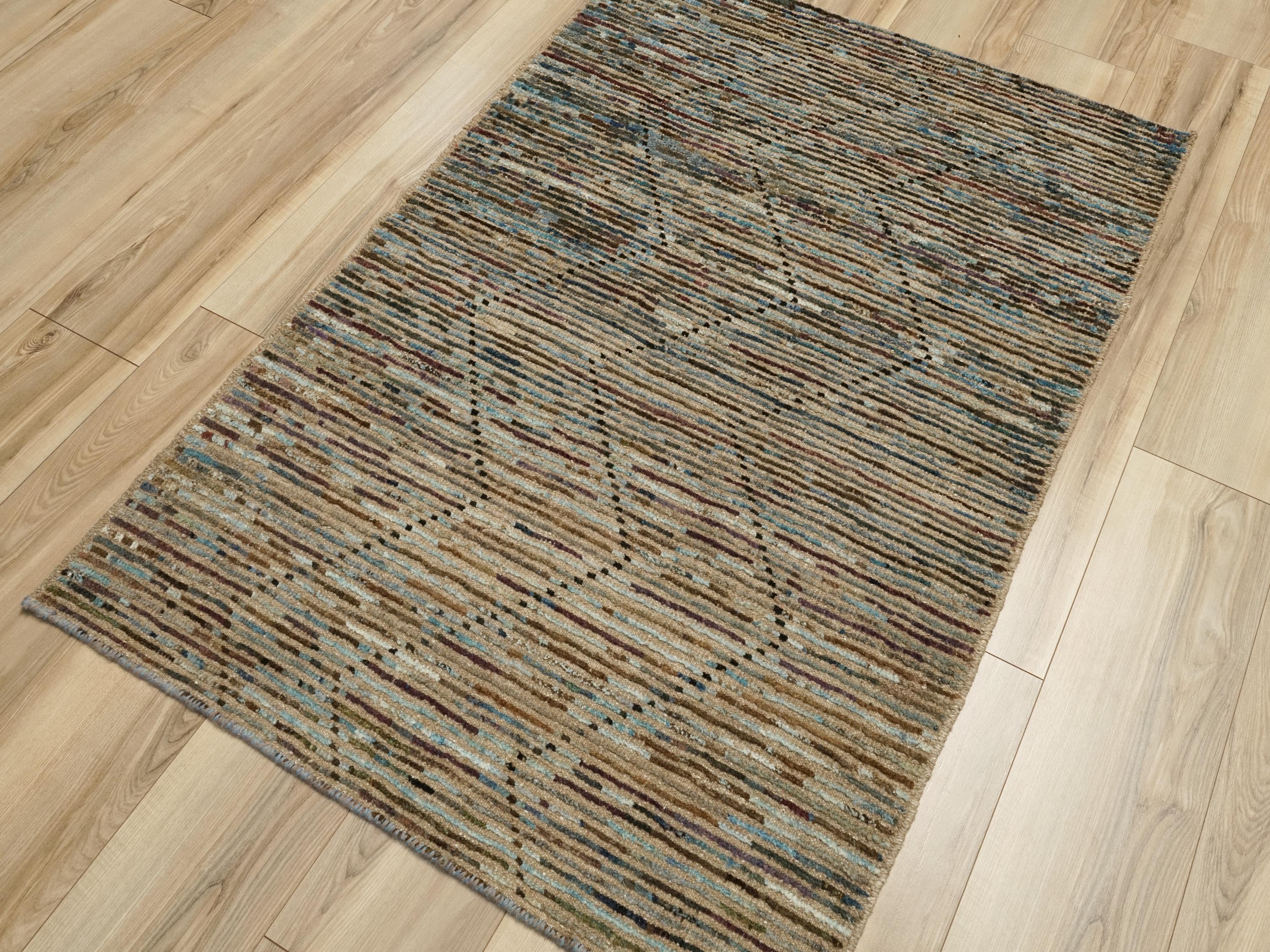 3x5 Ft Coral Blue Moroccan Rug - Afghan Wool Area Rug