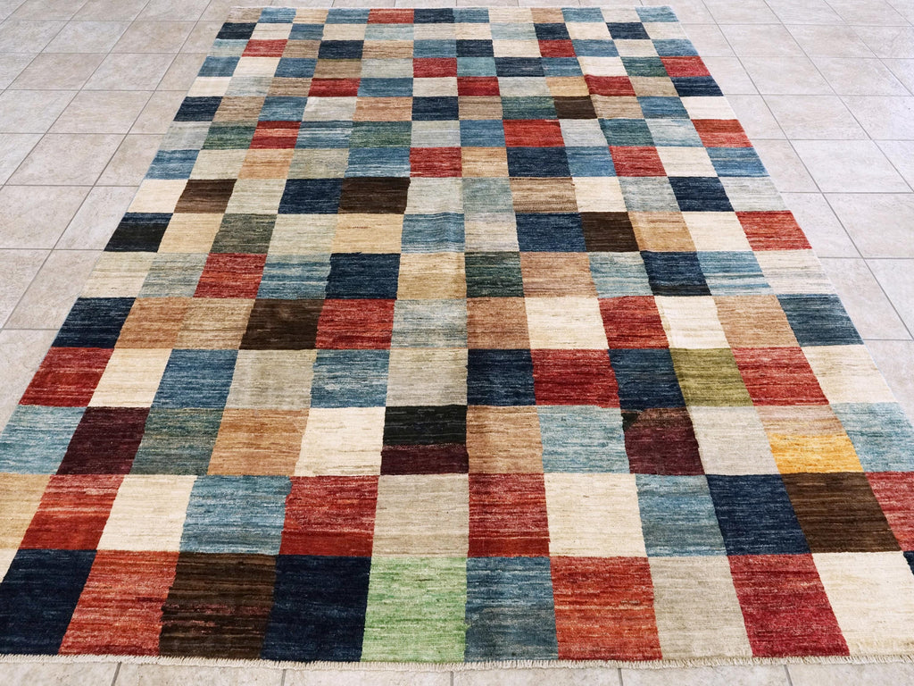 8x10 Ft Hand Knotted Colorful Gabbeh Rug - Geometric Design