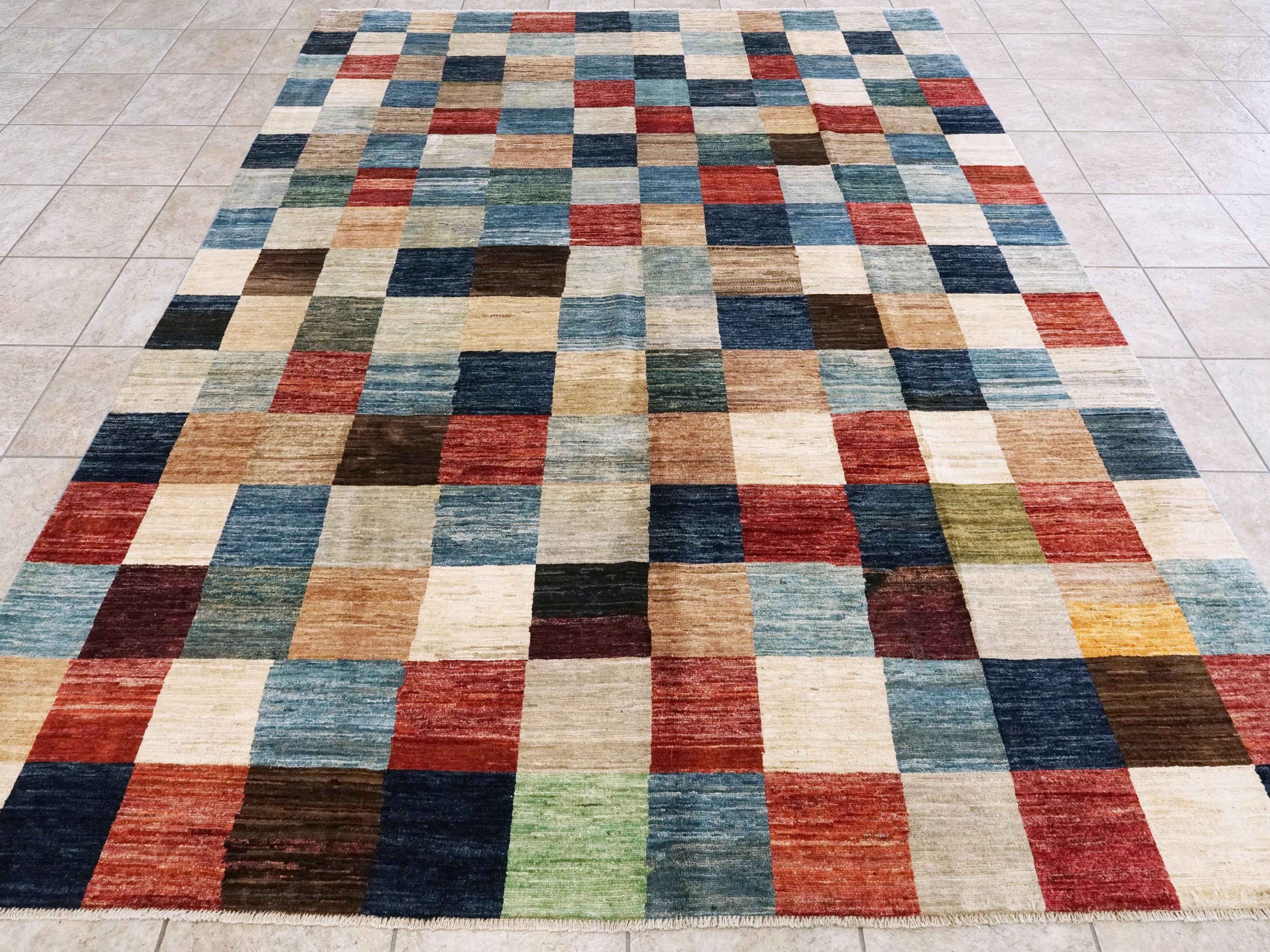 8x10 Ft Hand Knotted Colorful Gabbeh Rug - Geometric Design