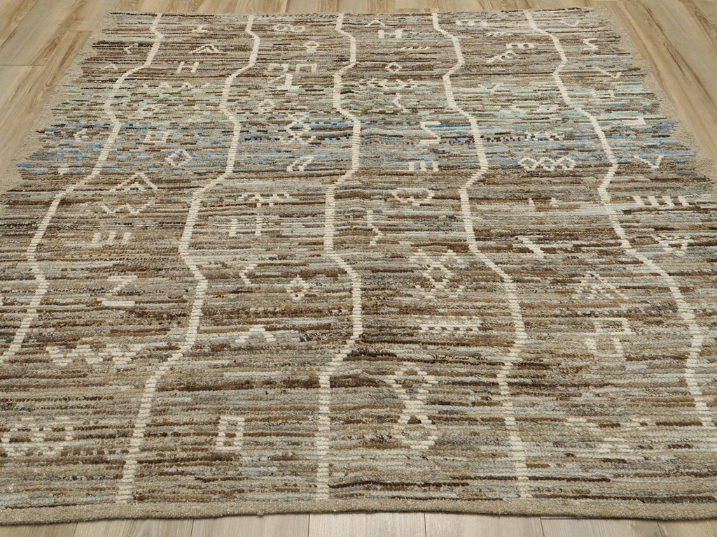 7x7 Ft Coral Moroccan Rug - Afghan Handmade Square Rug