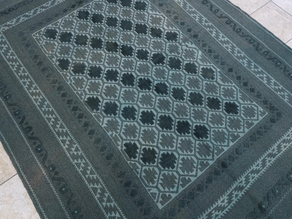 Vintage Tribal Kilim Rug: 6x8 Blue Hand-Knotted Wool Area Rug