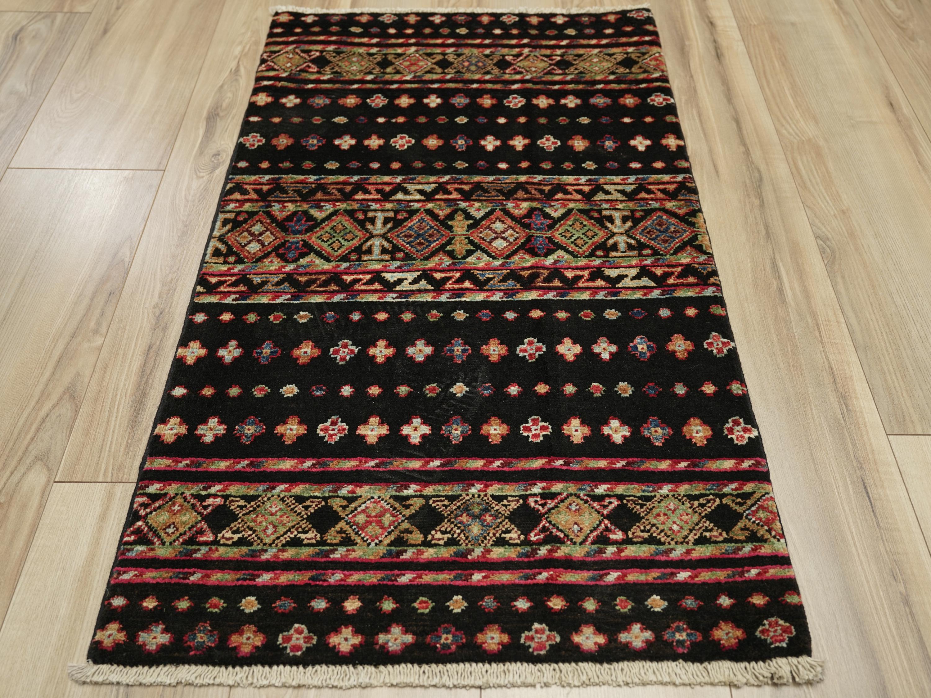 2x3 Ft Black Khorjin Rug - Afghan Handmade Area Rug