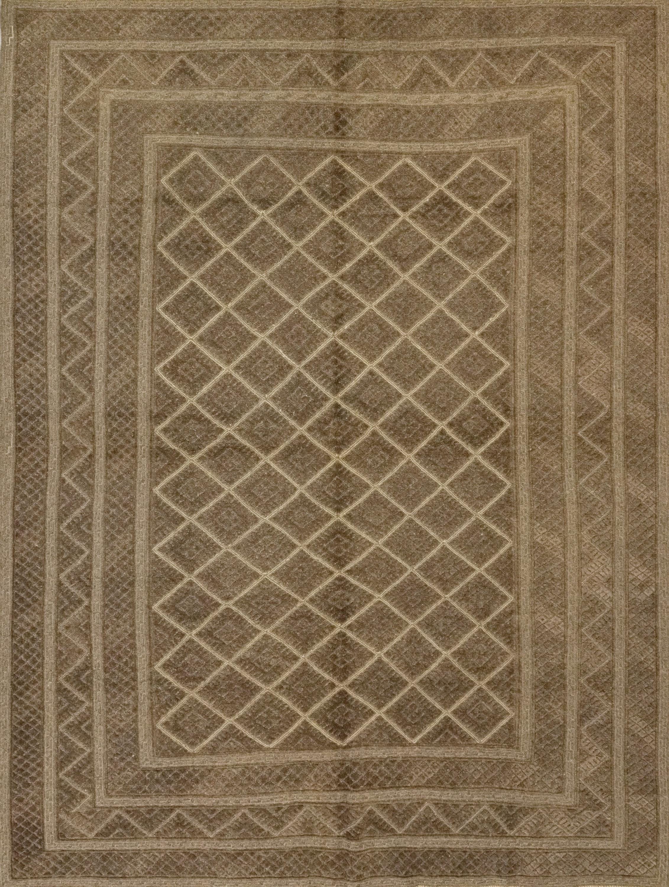 7x9 FT Vintage Brown Tribal Kilim Rug - Hand-Knotted Wool Area Rug