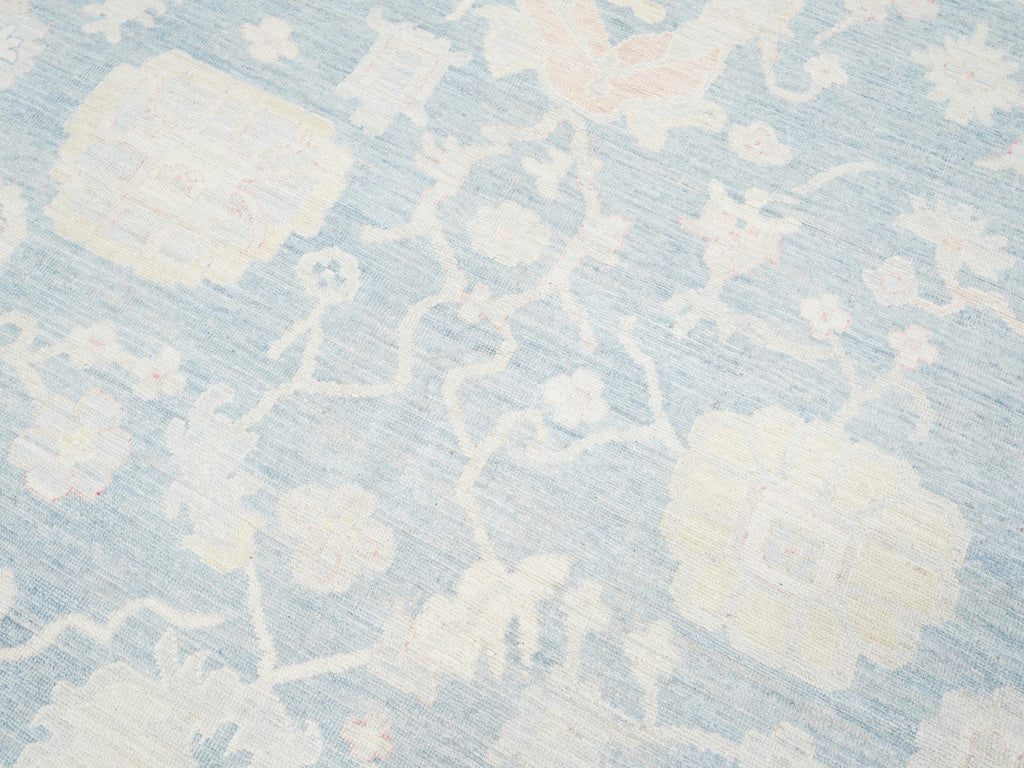 12x15 Ft Muted Ushak Rug - Traditional Wool Area Rug - Blue & White Turkish design