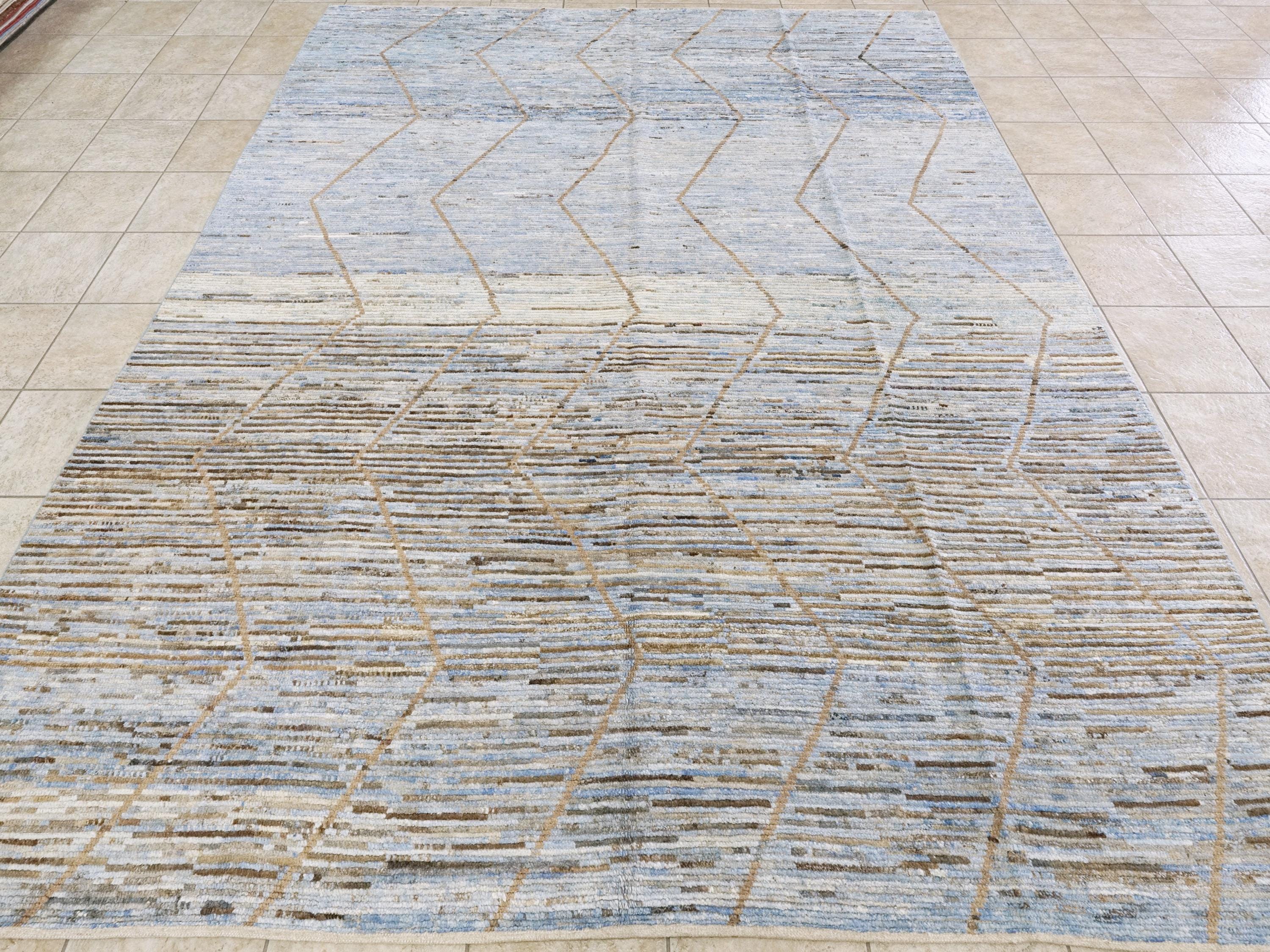 9x12 Ft Blue Moroccan Rug - Hand Knotted Area Rug