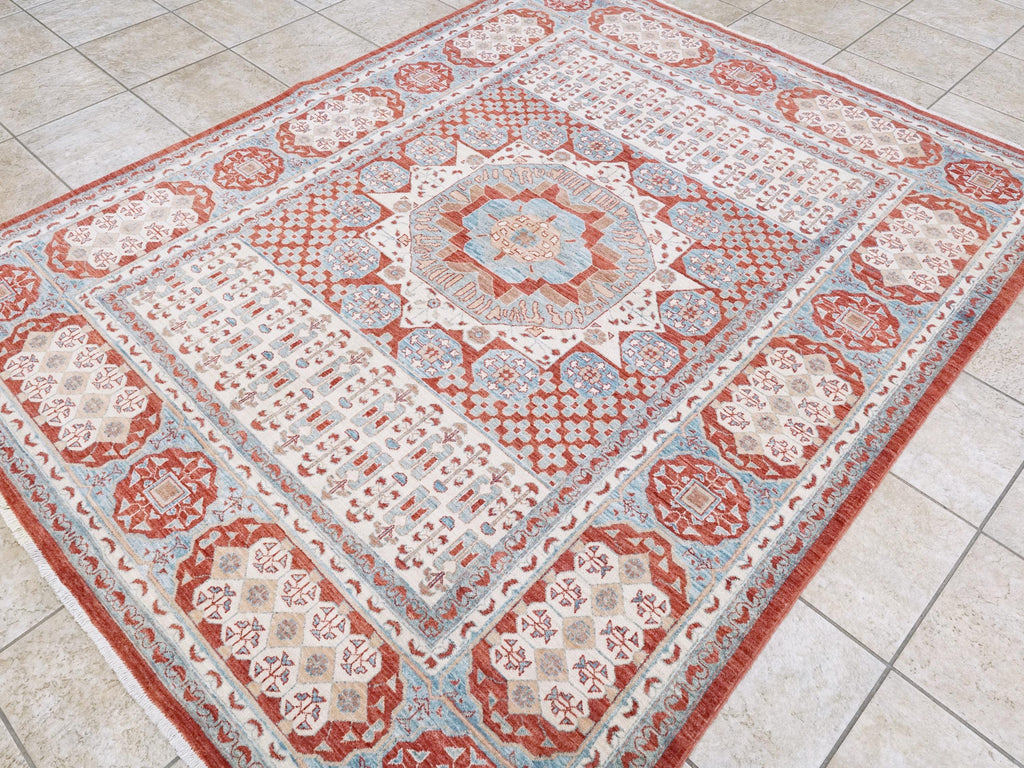 6x8 Ft Red & Beige Mamluk Rug - Hand Knotted Oriental Rug - Traditional Design