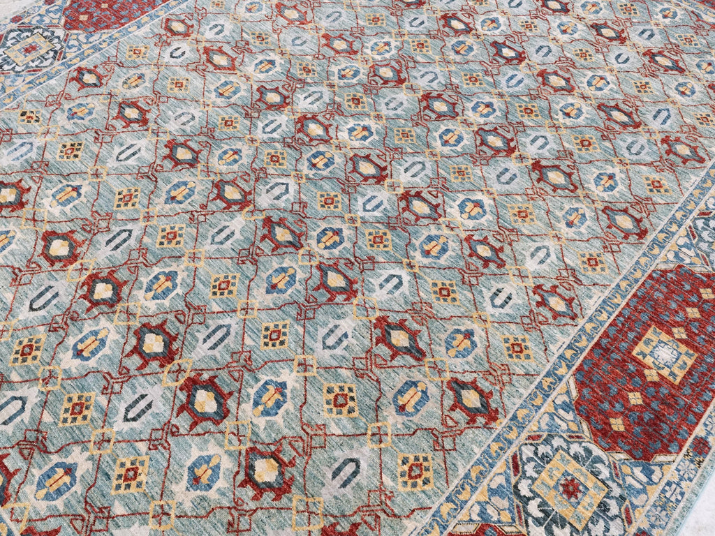 8x10 Ft Blue & Red Heriz Rug - Handmade Afghan Wool Rug - Traditional Persian Design