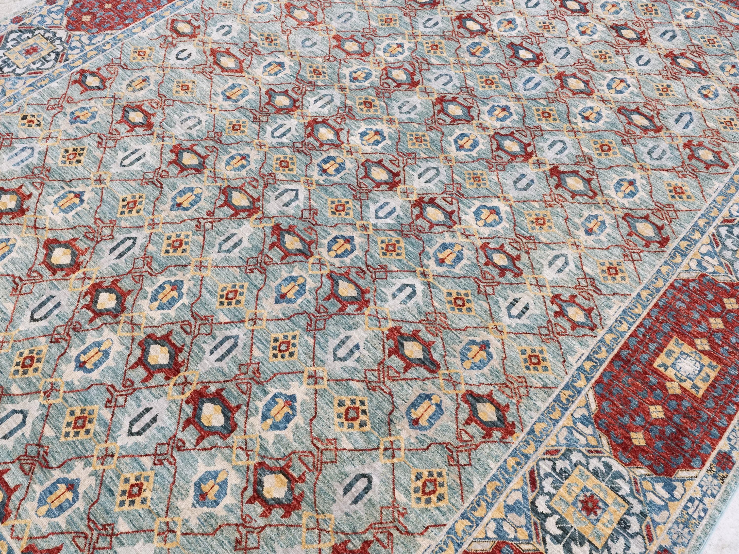 8x10 Ft Blue & Red Heriz Rug - Handmade Afghan Wool Rug - Traditional Persian Design