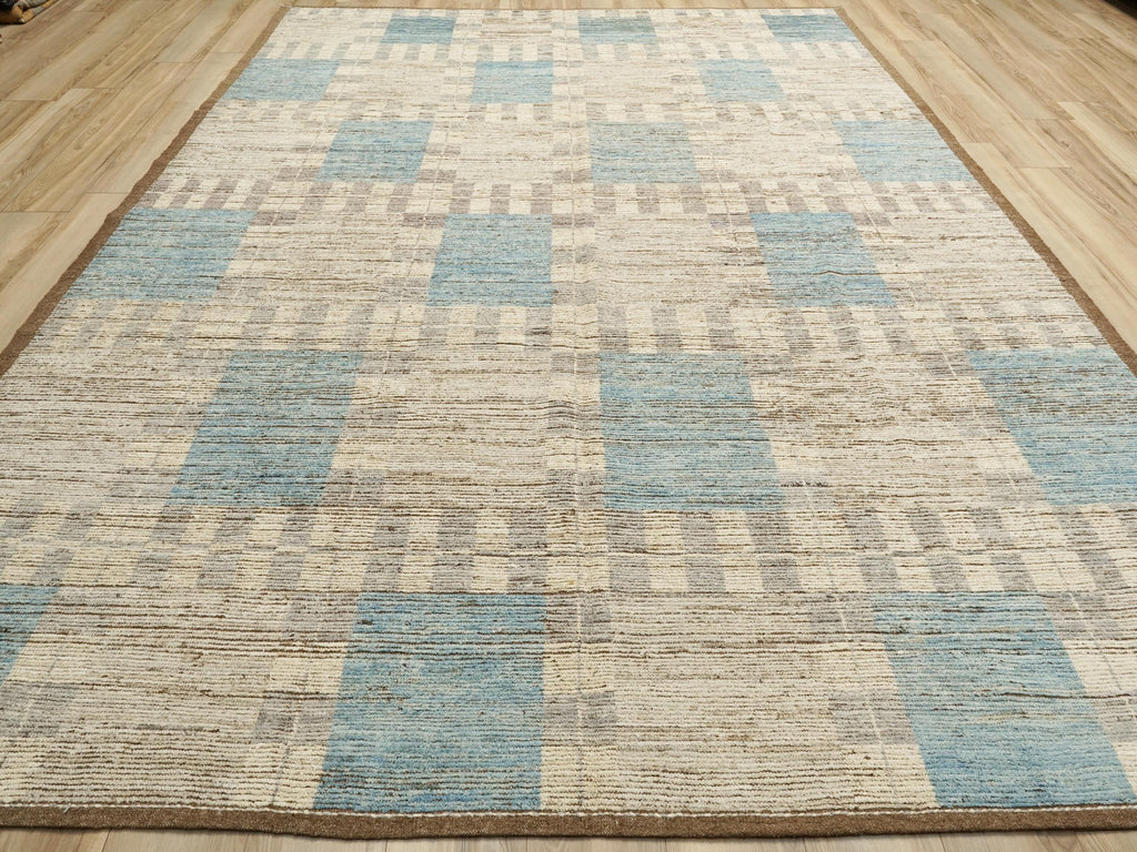 9x12 Ft Blue Moroccan Wool Rug - Hand Knotted Area Rug