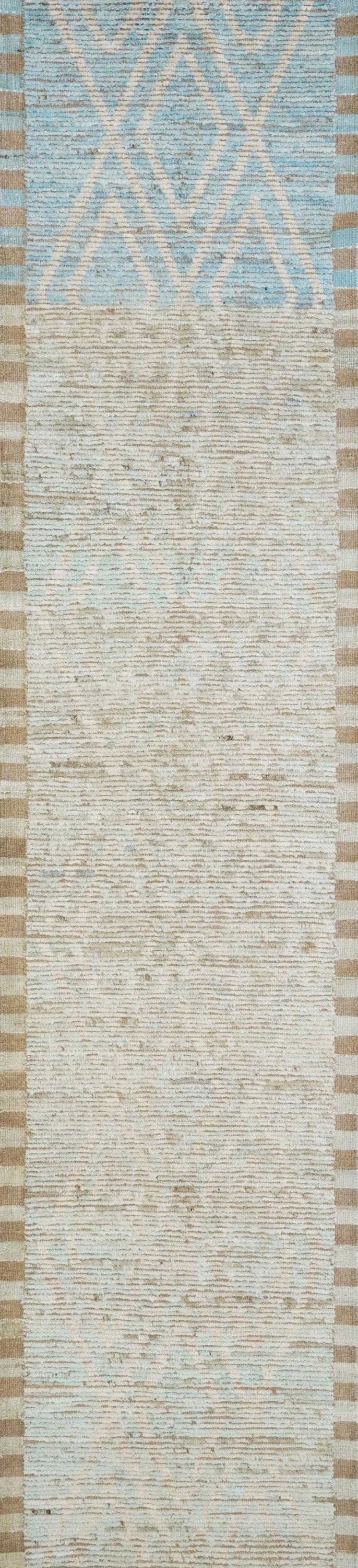 13 Ft Light Blue Moroccan Runner Rug - Hand Knotted Wool Rug