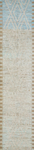 13 Ft Light Blue Moroccan Runner Rug - Hand Knotted Wool Rug