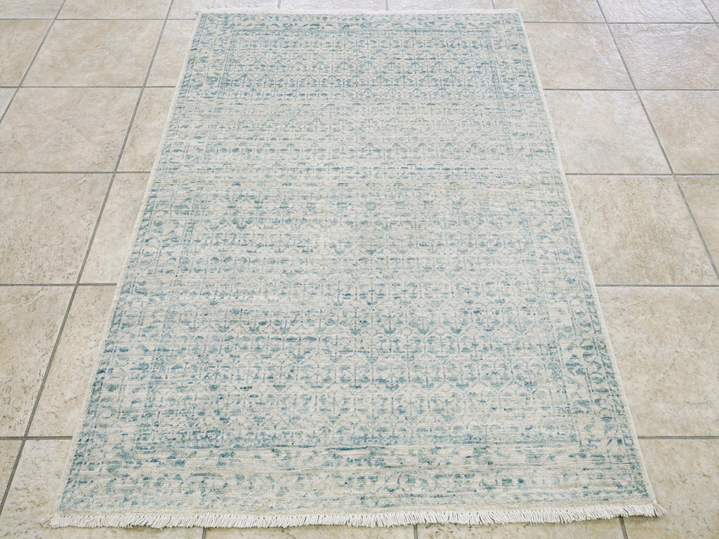 3x5 Ft Handmade Heriz Rug - Blue Vintage Area Rug