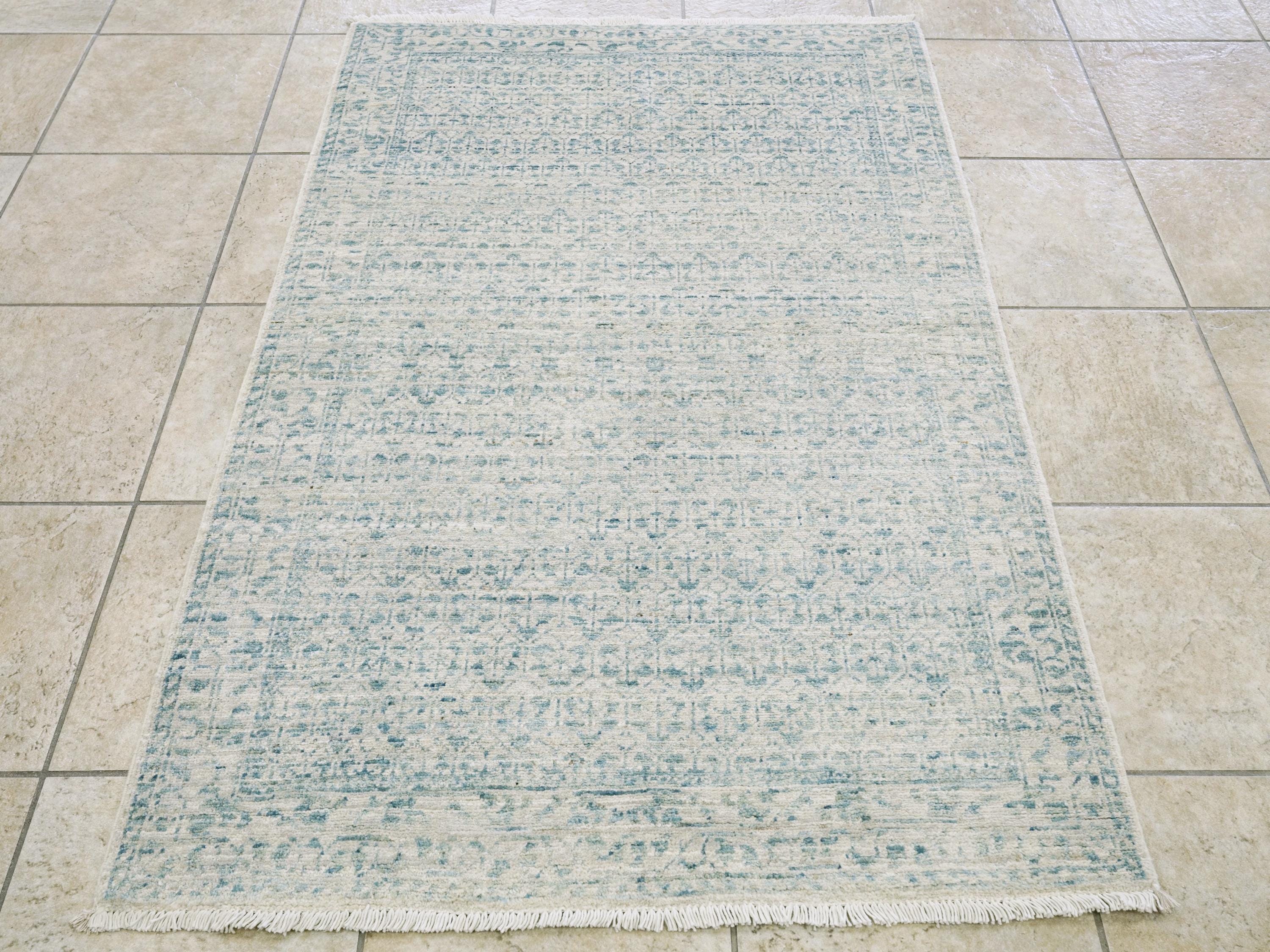 3x5 Ft Handmade Heriz Rug - Blue Vintage Area Rug