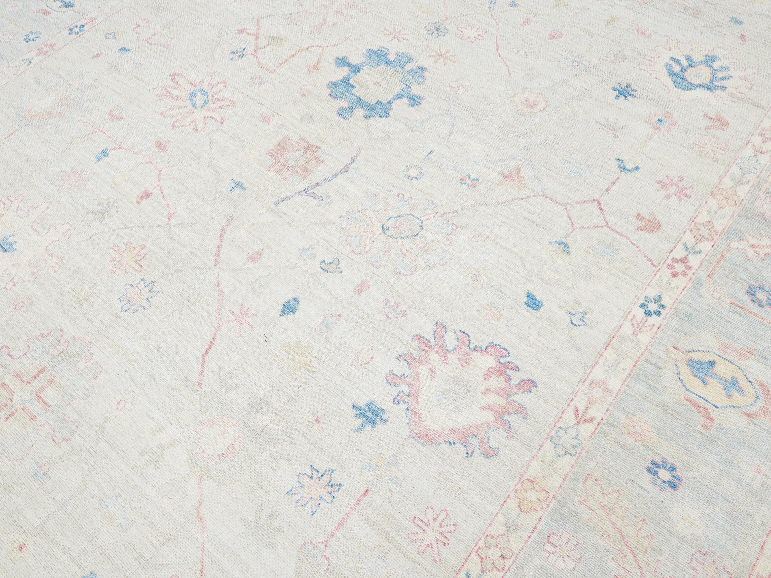 10x14 Ft Muted Oushak Rug - Hand Knotted Afghan Rug - Turkish Floral Design