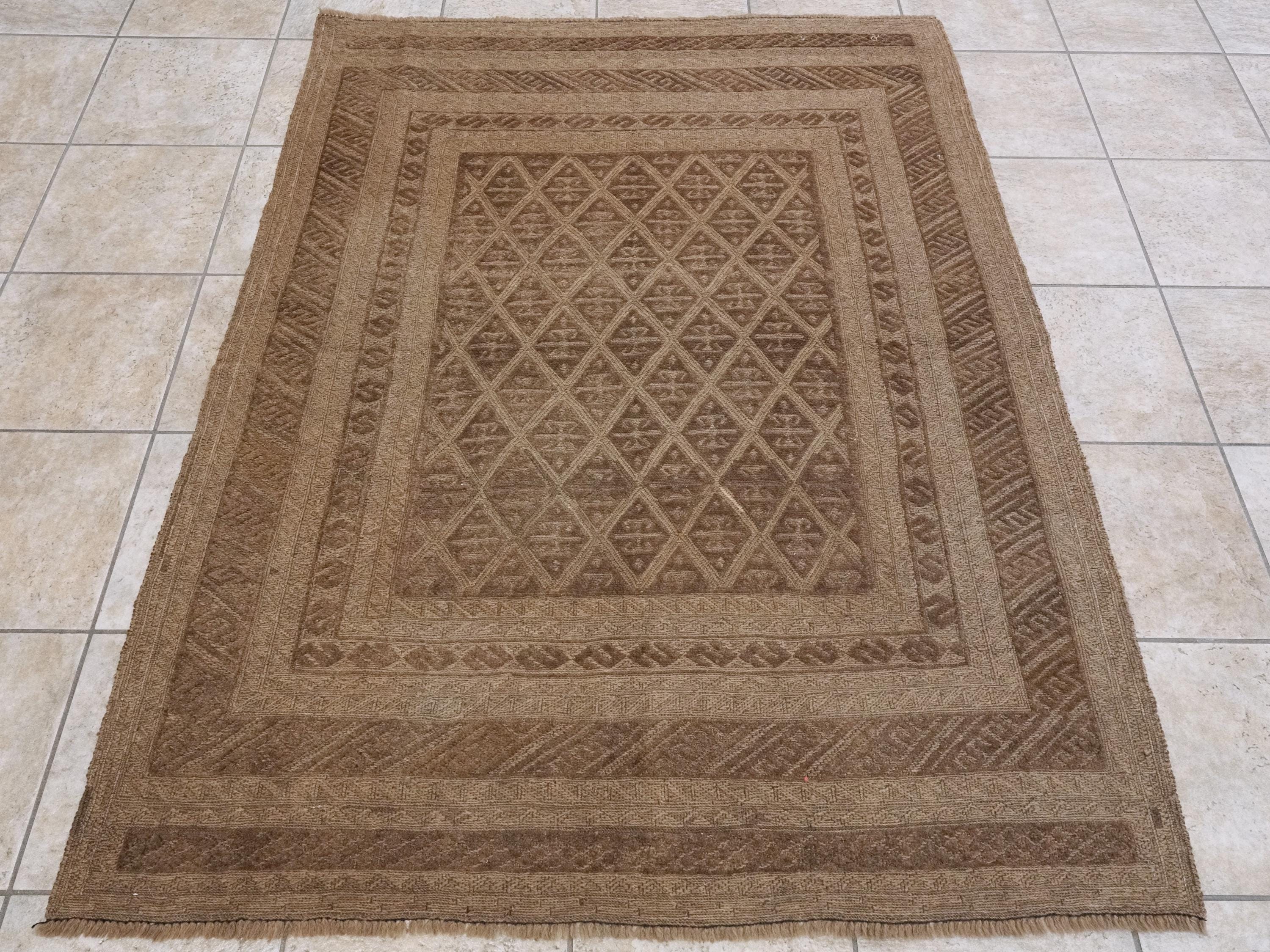 5x6 Ft Vintage Tribal Kilim Rug - Hand Knotted Wool - Dark Brown