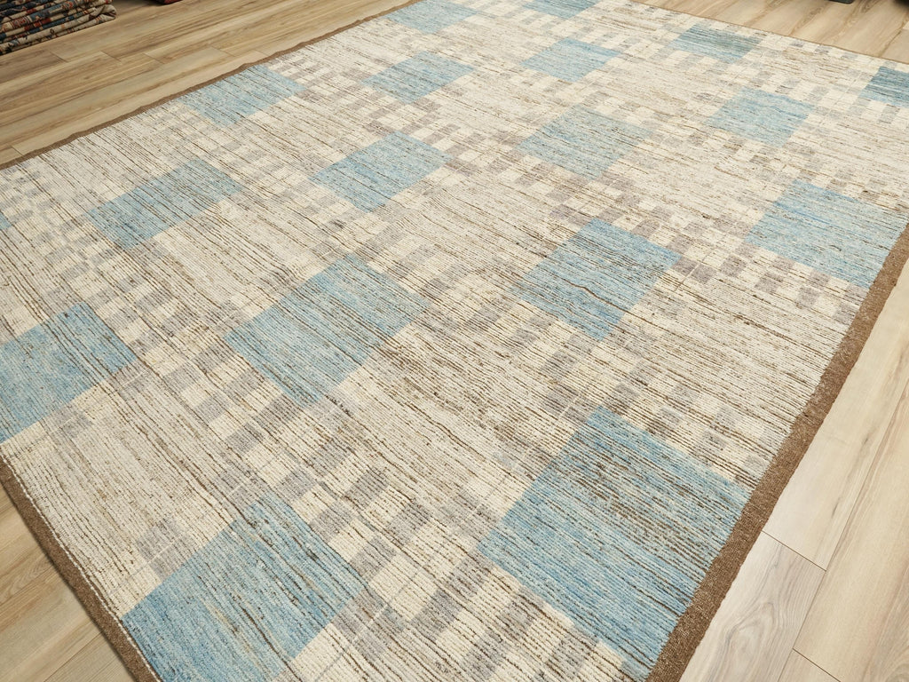9x12 Ft Blue Moroccan Wool Rug - Hand Knotted Area Rug