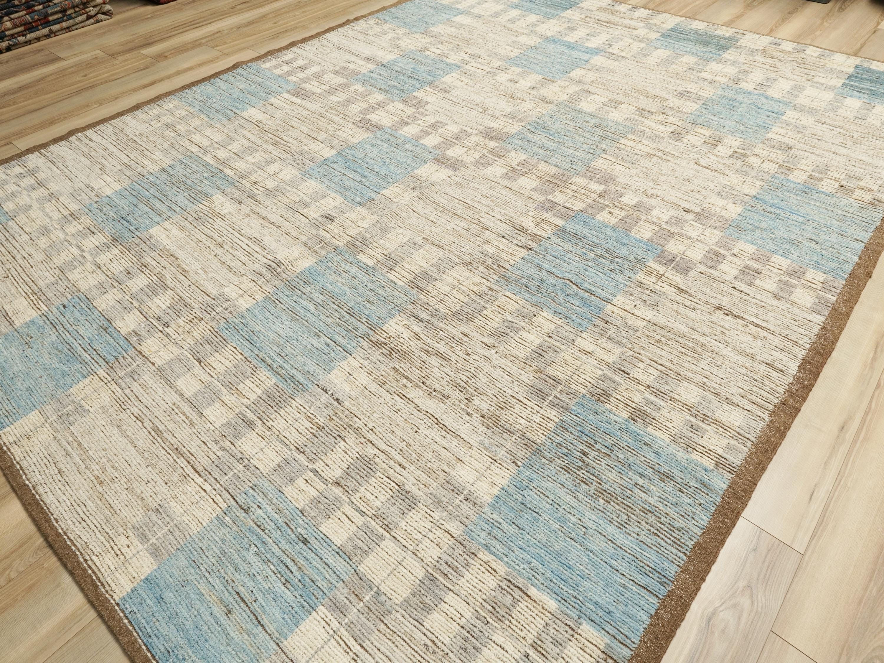 9x12 Ft Blue Moroccan Wool Rug - Hand Knotted Area Rug