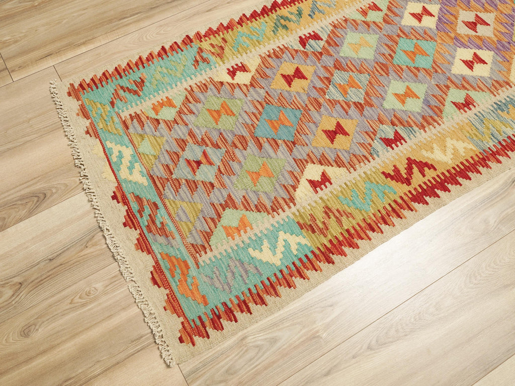 10 Ft  Red Kilim Runner Rug - Flat Weave - Traditional Afghan Design