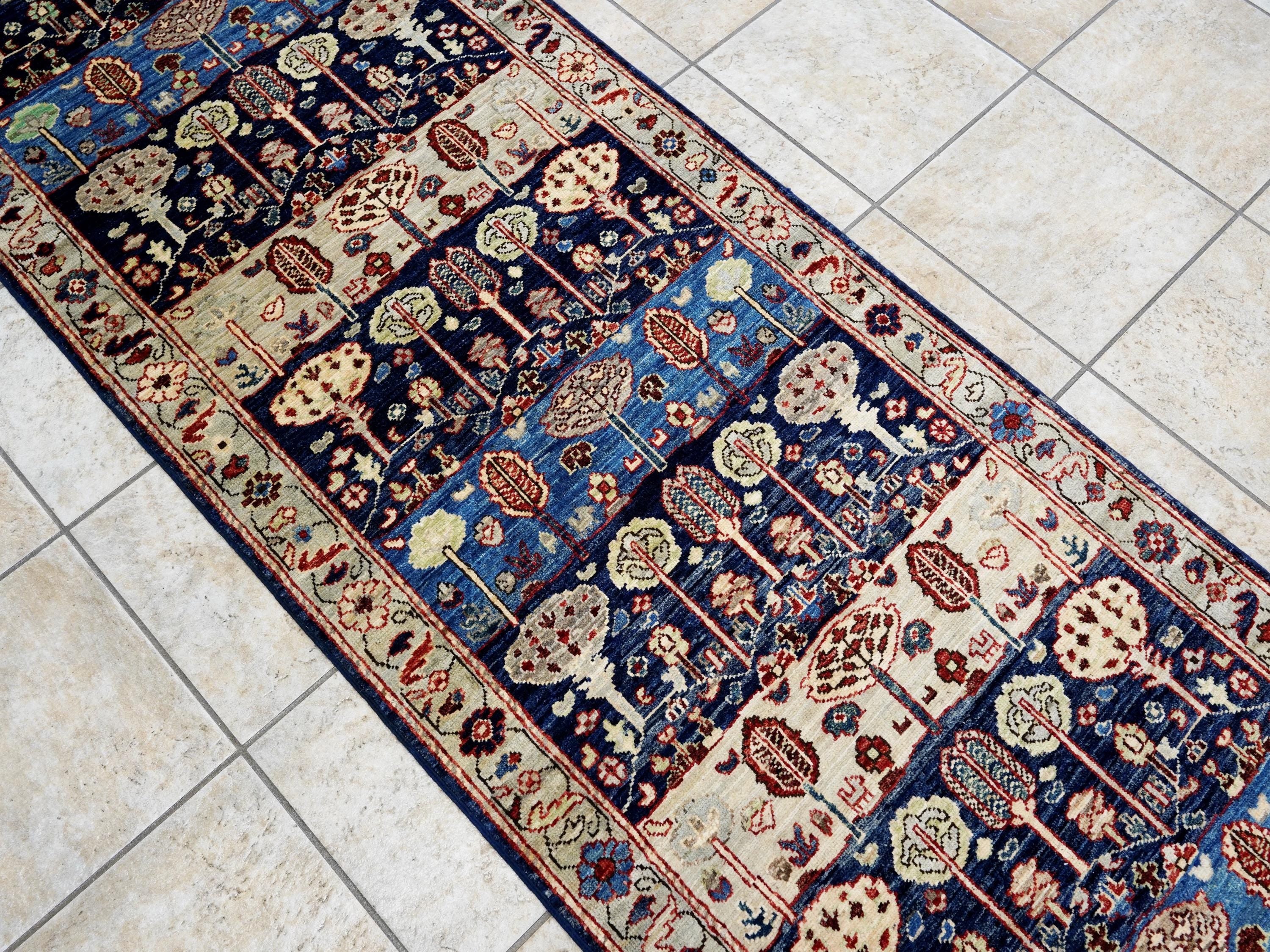 10 Ft Blue Bidjar Runner Rug - Hand Knotted Hallway Rug - Persian Design
