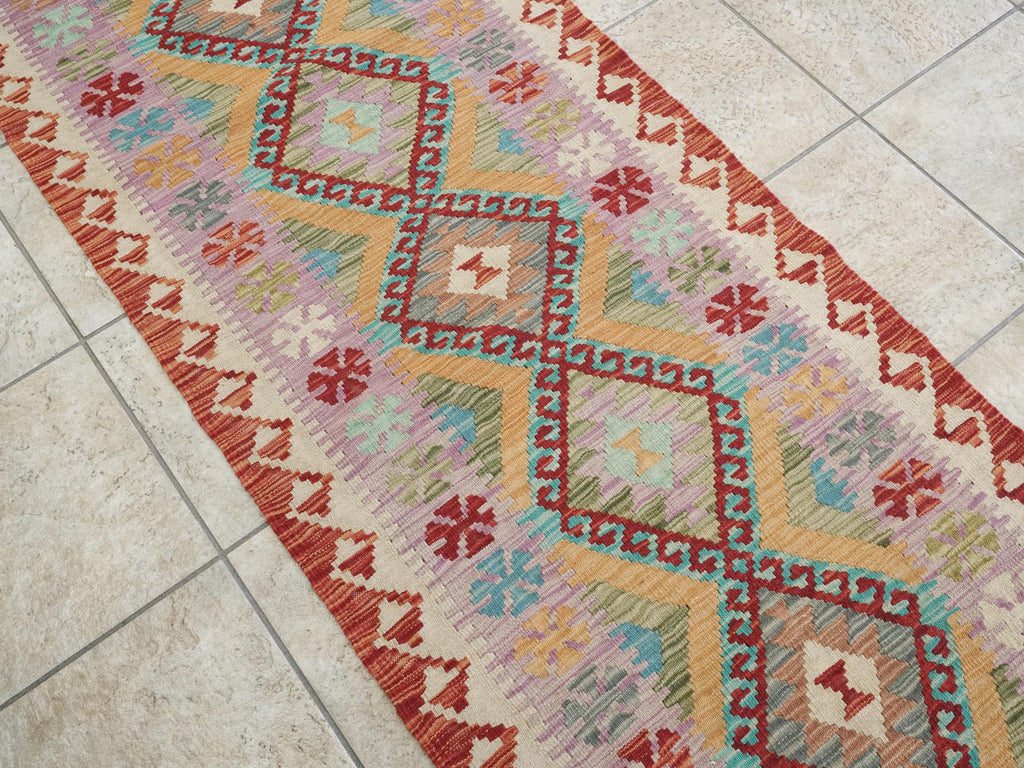 7 Ft Red Kilim Runner Rug - Traditional Flat Weave, Ghazni Wool Rug