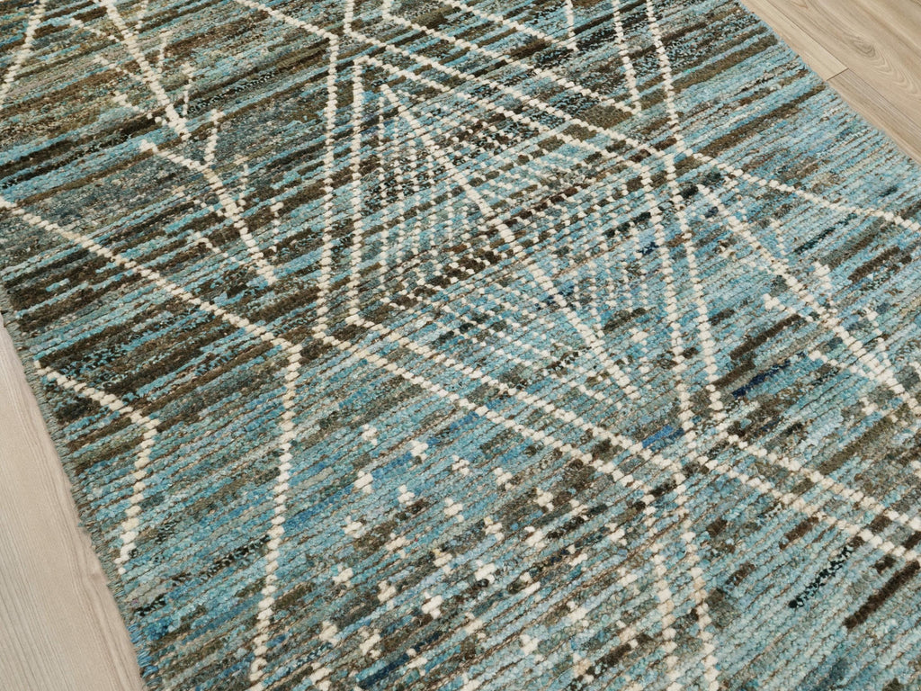 3x5 Ft Blue Moroccan Rug - Hand Knotted Area Rug