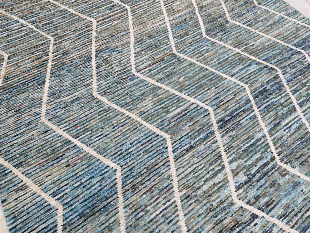 8x10 Ft Blue Moroccan Rug - Afghan Handmade Wool Rug