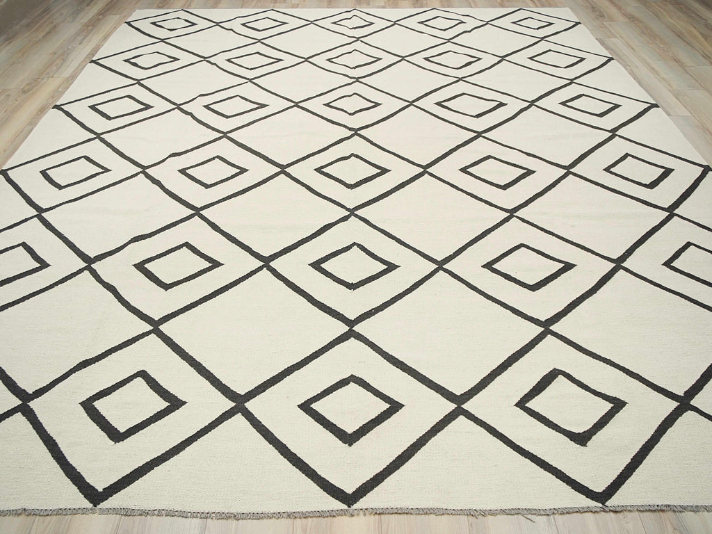 10x14 Ft White Kilim Rug – Hand Knotted Wool Flatweave Rug