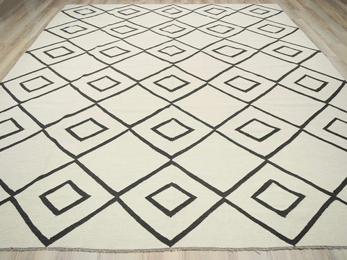 10x14 Ft White Kilim Rug – Hand Knotted Wool Flatweave Rug