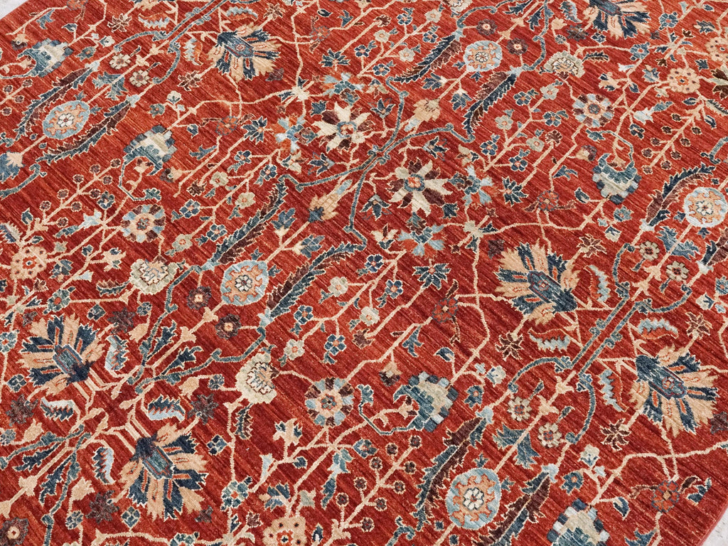 6x9 Ft Red Serapi Rug - Afghan Oriental Rug - Allover Floral Design