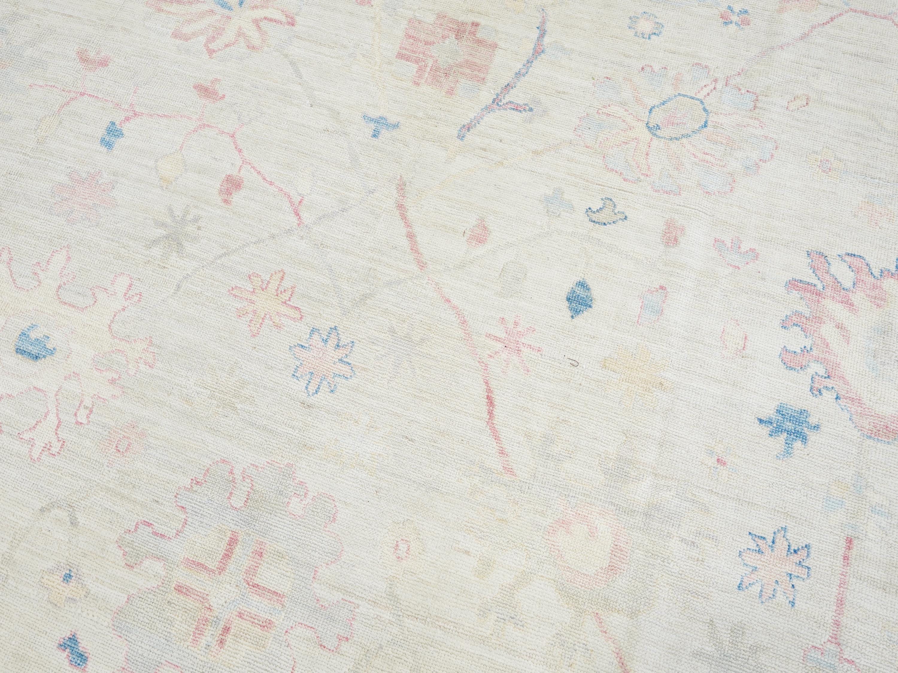 10x14 Ft Muted Oushak Rug - Hand Knotted Afghan Rug - Turkish Floral Design