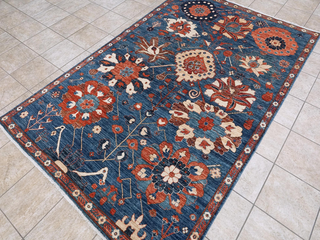 6x9 Ft Blue Serapi Rug - Oriental Area Rug - Allover Floral Design