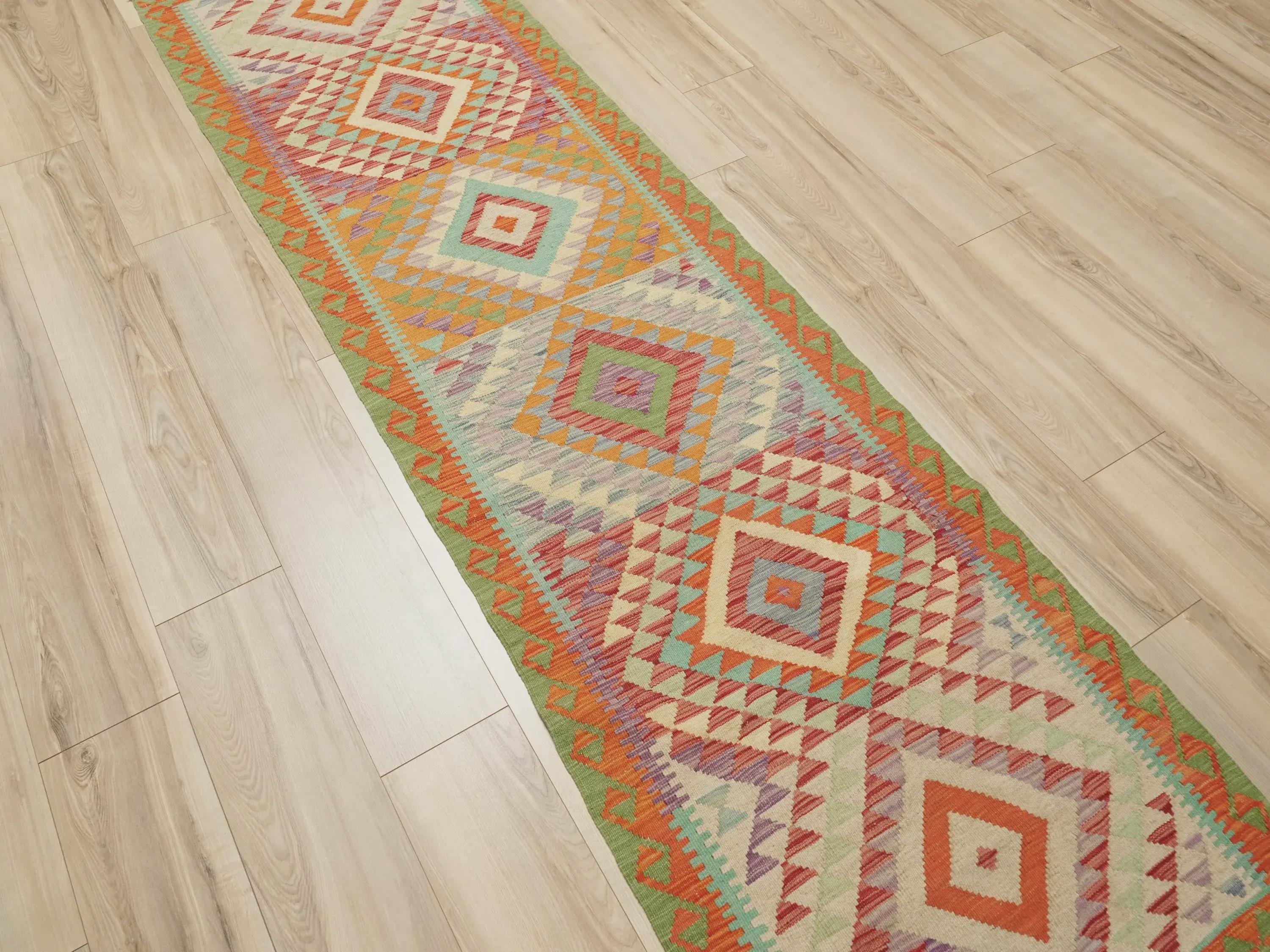 10 Ft Red Kilim Runner Rug - Flat Weave Wool Rug