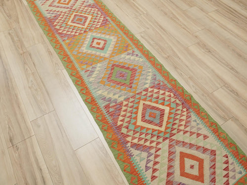 10 Ft Red Kilim Runner Rug - Flat Weave Wool Rug
