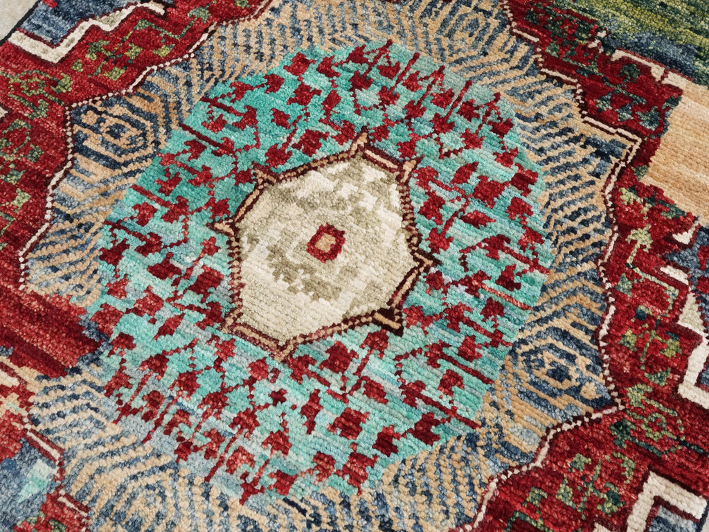 2x5 Ft Blue Afghan Mamluk Rug - Hand Knotted Ghazni Wool Hallway Runner