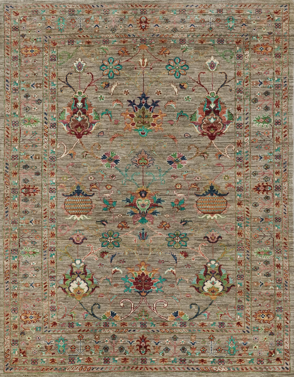 5x7 Ft Brown Serapi Rug - Hand Knotted Oriental Rug - Floral Design