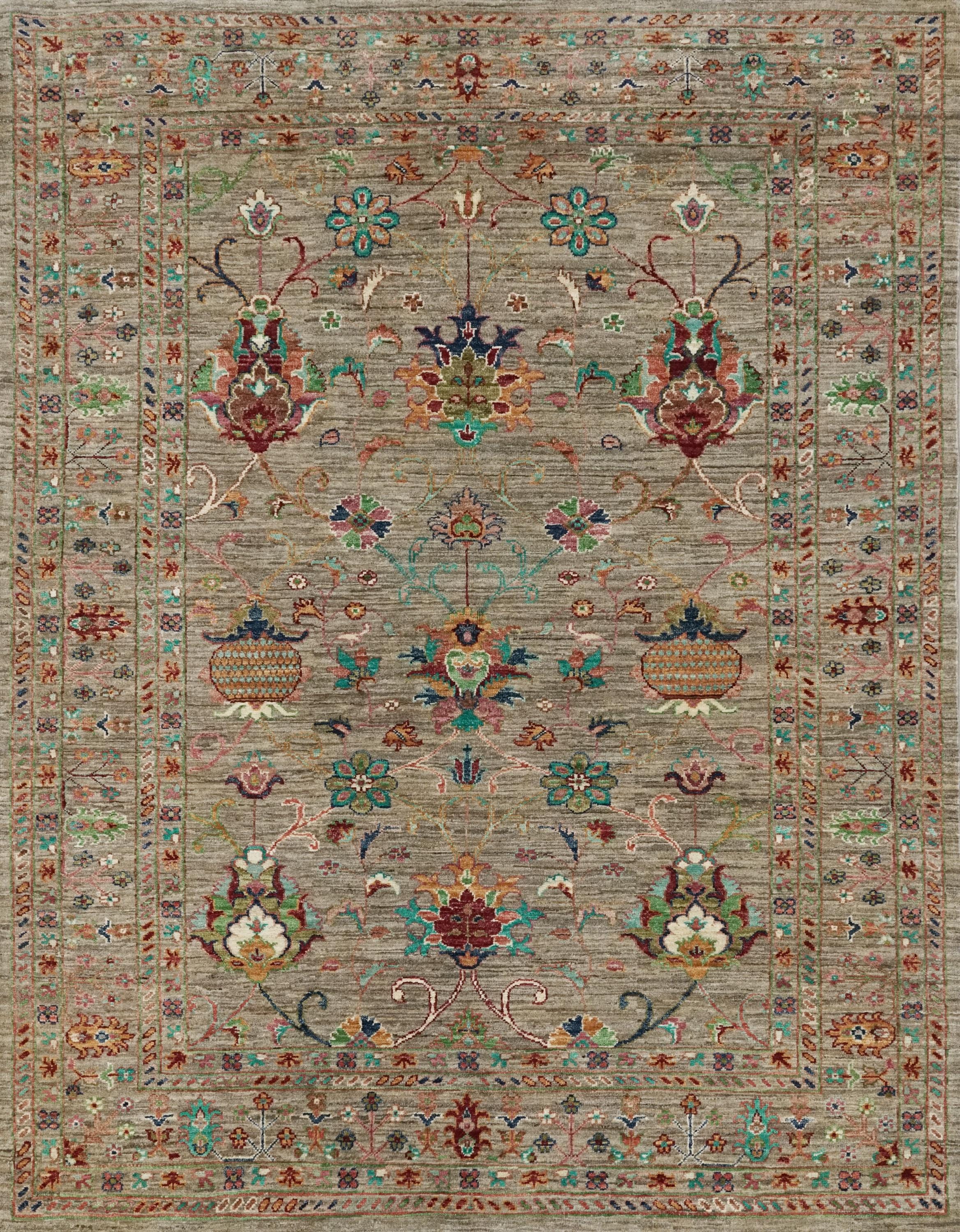 5x7 Ft Brown Serapi Rug - Hand Knotted Oriental Rug - Floral Design
