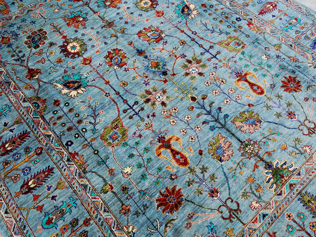 8x10 Ft Blue Sultani Rug - Hand Knotted Oriental Rug - Afghan Design