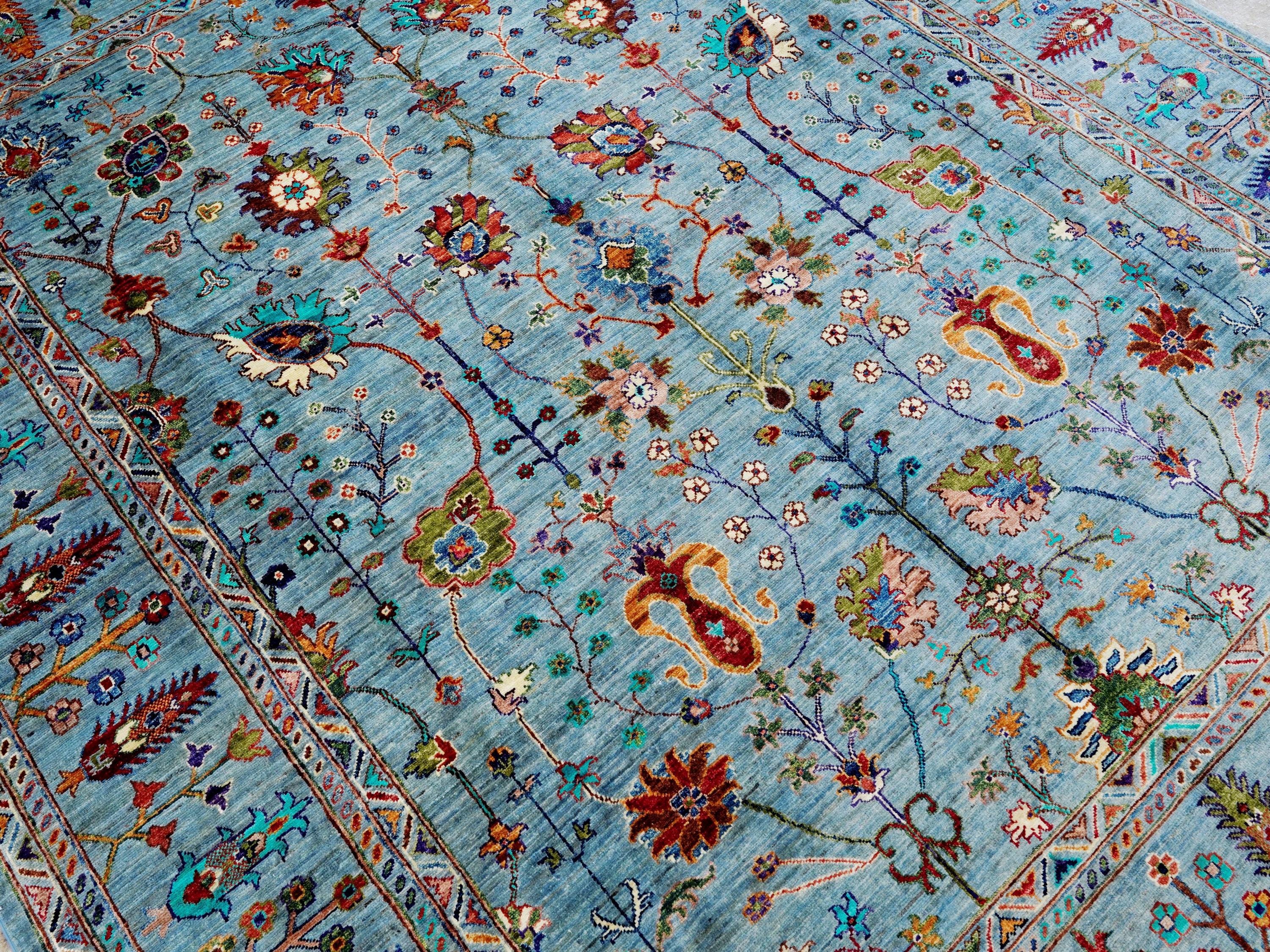 8x10 Ft Blue Sultani Rug - Hand Knotted Oriental Rug - Afghan Design