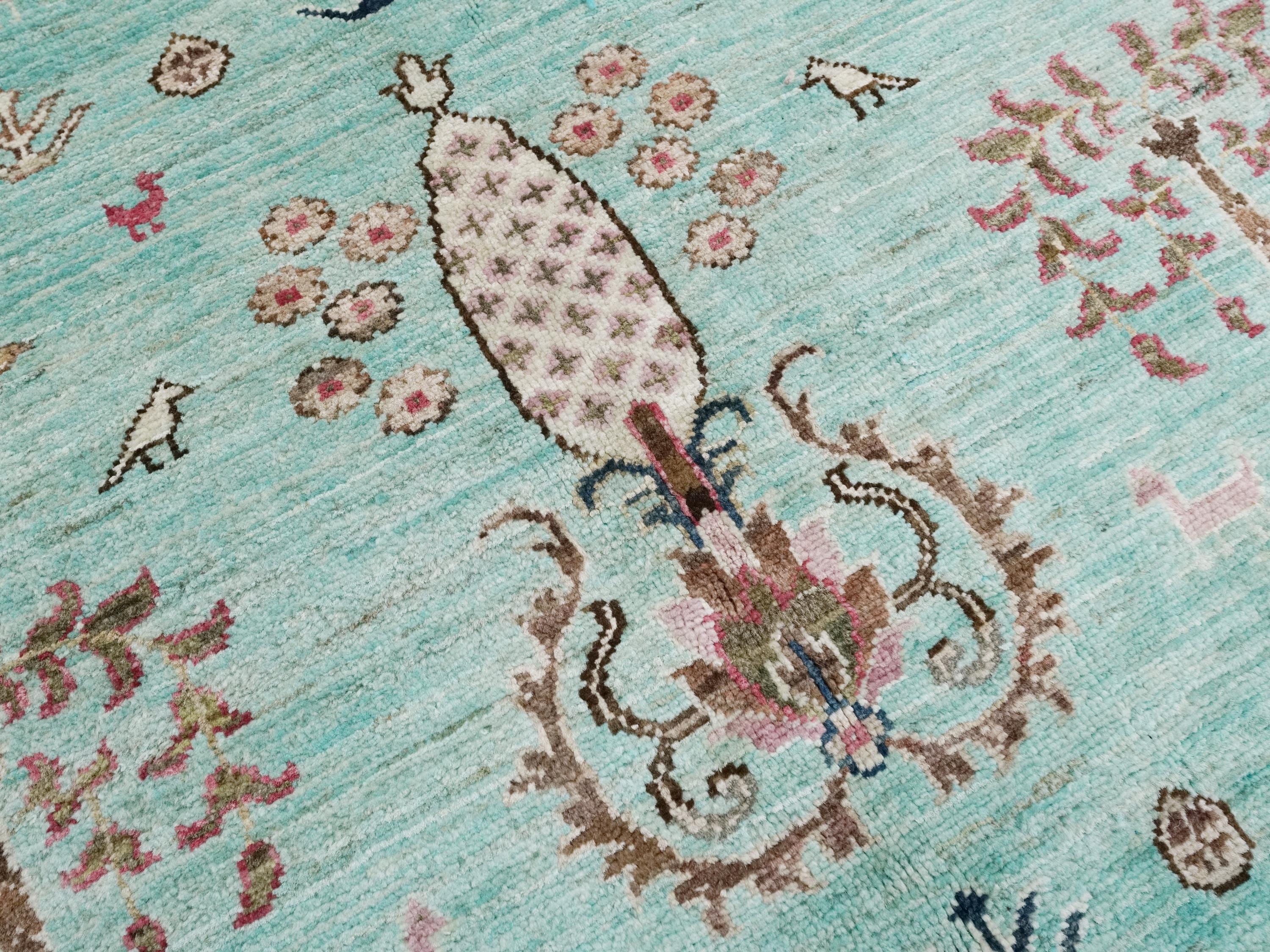 6x8 Ft Hand Knotted Cyan Serapi Rug - Ghazni Wool Persian Rug